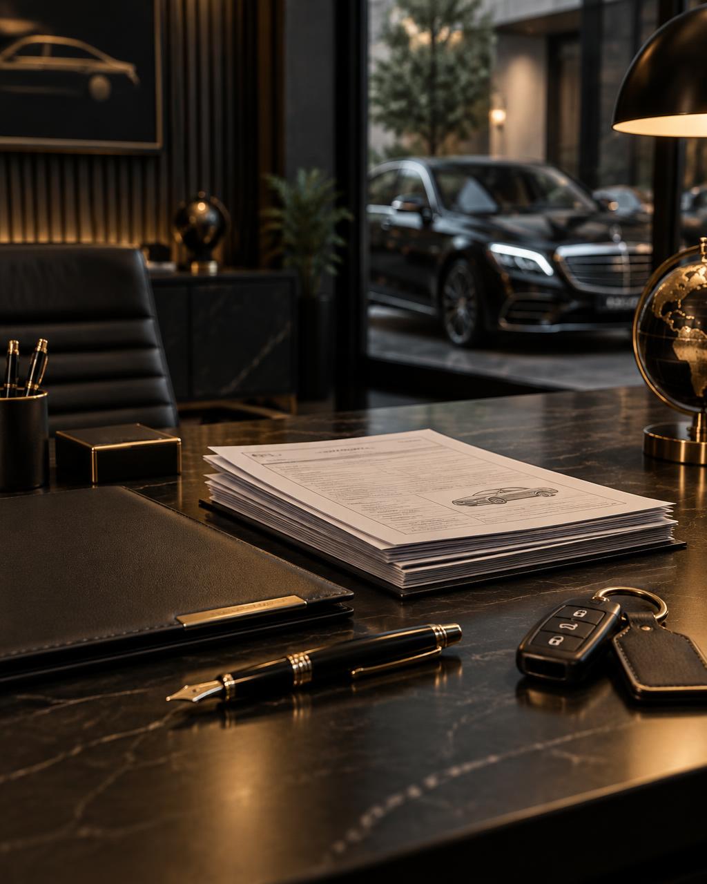 Escritorio de gestoría automotor con documentación vehicular